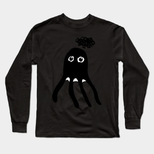 Thinking octopus - cute black dark Long Sleeve T-Shirt